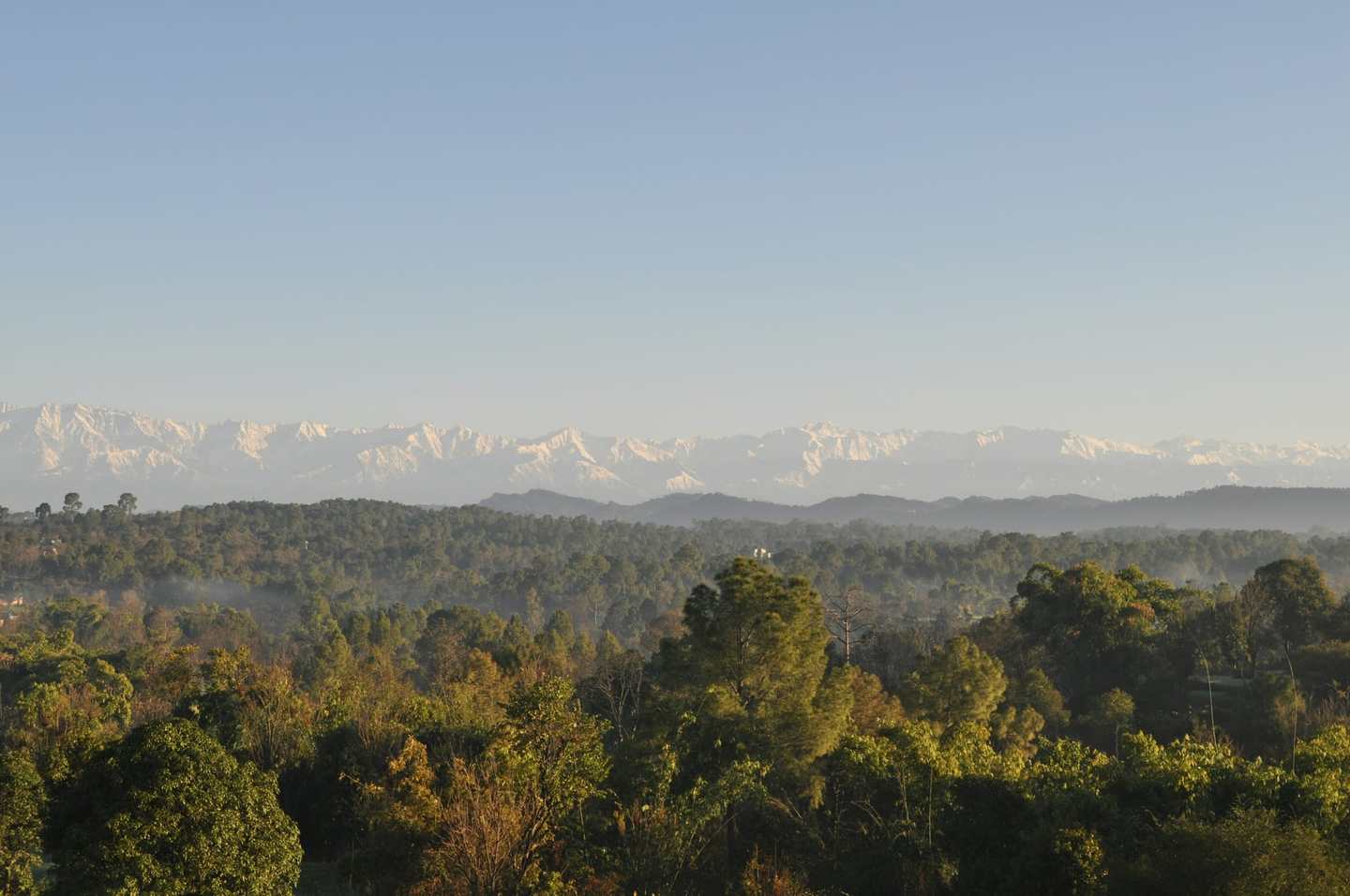 The Dhauladhar range on a winter morning, seen from Hamirpur district